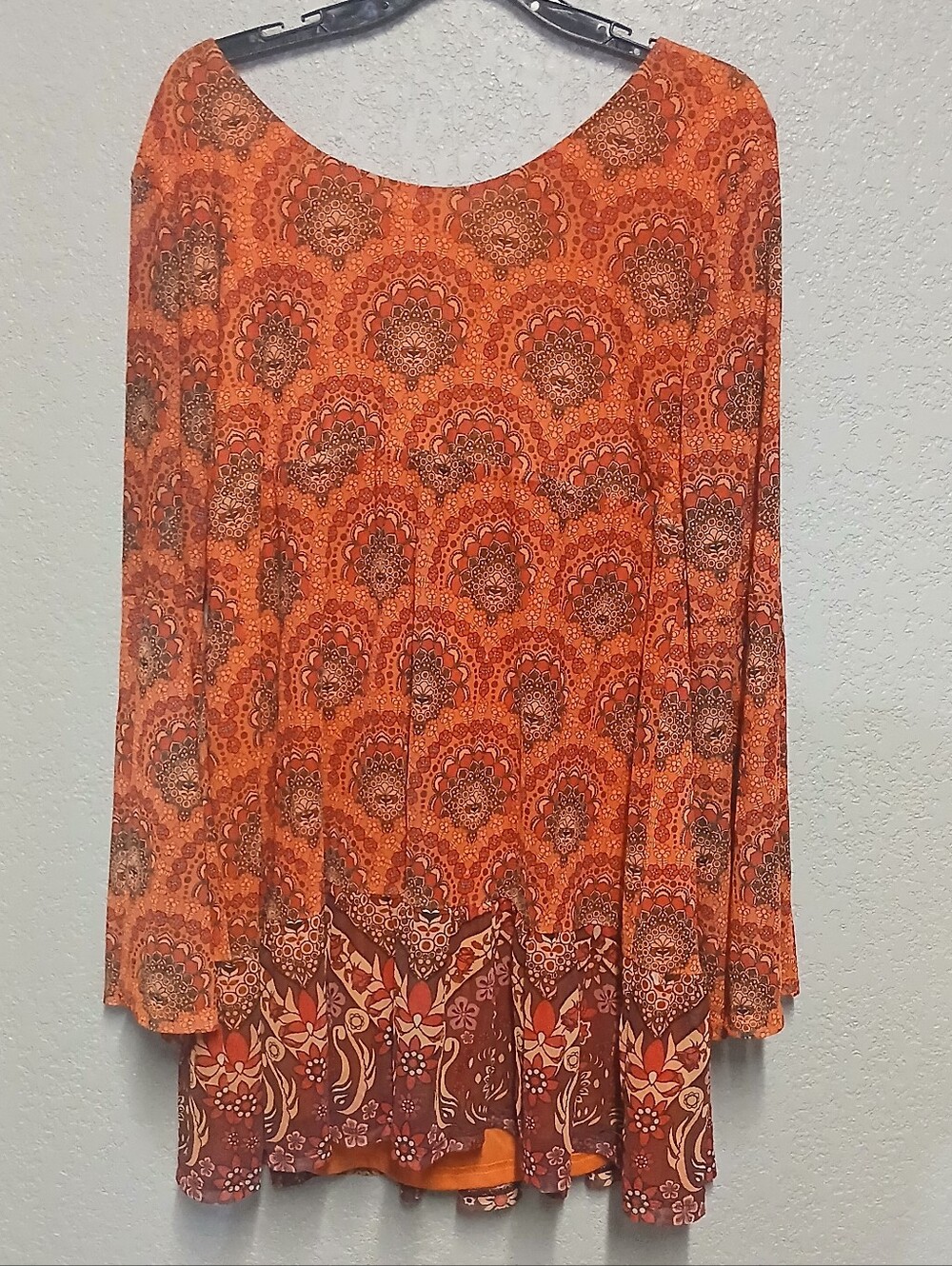 Ladies 2xl Shein Curve Orange Lined Sheer Dress Top With Bell Sleeves And Bow